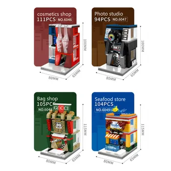 3D Model Jednotného Mini Ulice Mesta Série Pizza zmrzlina Toy Shop Retail Store Stavebné Bloky pre Deti, Vzdelávacie Hračky