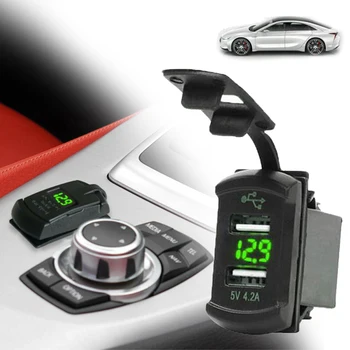 Auto, Nákladiak, Čln UTV Zelená LED Displej Duálny USB Nabíjačka, Digitálny Voltmeter Kolískový Spínač Rýchle Nabíjanie Automobilových Dielov FORBMW E60
