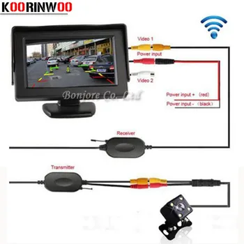 Koorinwoo Parkovanie Pomáhať 2.4 G Bezdrôtový 4.3 Palcový TFT LCD Zrkadlo Monitor Auto parkovacia kamera Zadnej strane Nočné Videnie Nocí Senzor