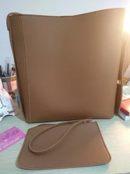 Móda vedro vrece jednoduché veľké pu kožené rameno dámske kabelky ženy kompozitné taška na bežné brown/black q-djuy1