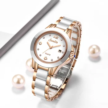 SUNKTA pôvodnej značky Dámy Biela keramika Náramok quartz Hodinky módne bežné hodinky ženy rose gold hodiny montre femme Darček