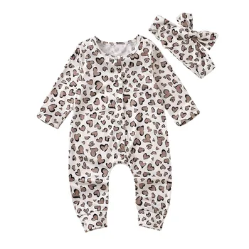0-12Months Novorodenca Dieťa Boys&Girls Láska Srdce Leopard Tlač Romper Jumpsuit hlavový most Oblečenie חליפות לתינוקות módne M4