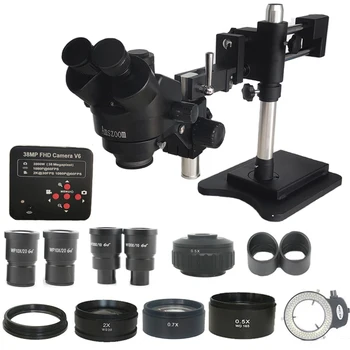 0.5 Adaptér 3,5 X-90X Dvojité Rameno Zároveň Hlavná Trinocular Stereo Mikroskopom 38MP HDM-Kompatibilný USB Fotoaparát Telefónu PCB Šperky Nástroje