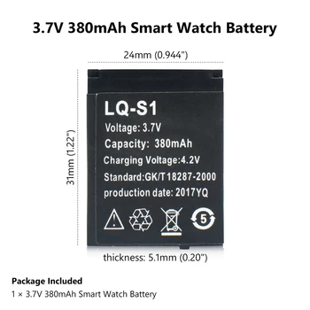 1/2/3/4/5/6/8/10pcs 380mAh Smart Sledovať Batériu, LQ-S1 YX-W9B 3,7 V 380mAh Nabíjateľná Li-ion Polymérová Batéria Pre Inteligentné Hodinky DZ09