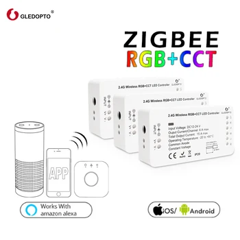 1/2/3/5/10PCS GLEDOPTO RGBCCT Zigbee Smart LED Svetelné Pásy Radič DC12-24V Smart Home Pracovať S Odtieň Most Amazon Alexa Echo