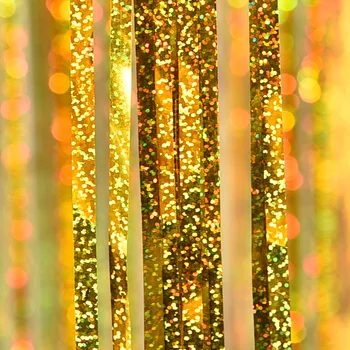 1 * 2 Kovové Fólie Prúžok Zahusťovanie Laser Dážď Opony Narodeninovej oslavy Svadby Pozadí Dekorácie Strapec Dážď Opony