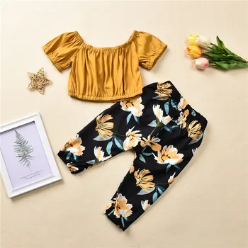 1-4Y Letné Deti, Dievčatá Oblečenie vyráža Rameno Krátke Tričká Topy+Bowknot Kvetinový Tlač Nohavice 2ks Oblečenie, Oblečenie