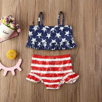 1-6 Rokov Dievčatá Plavky, Letné Batoľa Detský Baby Girl Bikini Prehrabať Plavky Americkej Vlajky Star Plavky Dievčatá Plaviek