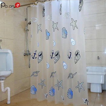 1 Ks Plastových Sprchový Záves PEVA Modrá Shell Hviezdice Vytlačené Priehľadné Záclony Nepremokavé Formy Dôkaz Domov Kúpeľňa Produkty