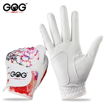 1 Pár GOG Golfové Rukavice Originálne Kožené & Farebný Vzor Lycra ľavá + pravá ruka mäkká športy nové rukavice pre ženy lady dievčatá