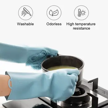 1 pár magic silikónové riady so štetcom jedlo huba huba drhnutie rukavice kuchyňa čistenie