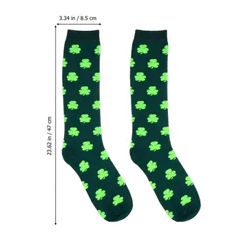1 Pár St. Patrick ' s Day Shamrocks Ponožky Teplé Dlho Vysoké Ponožky Pruhované Ponožky