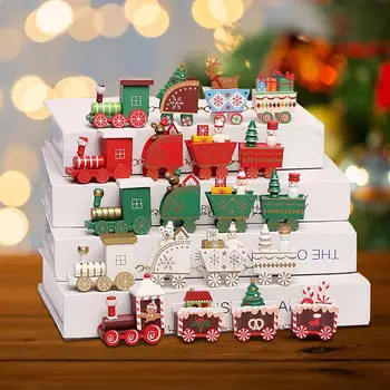 1 Sada Drevených Vianočný Vlak Dekorácie Malé Vlak Vianočný Darček pre Deti strany prospech darček ozdoby rekvizity Santa snehuliak ploche