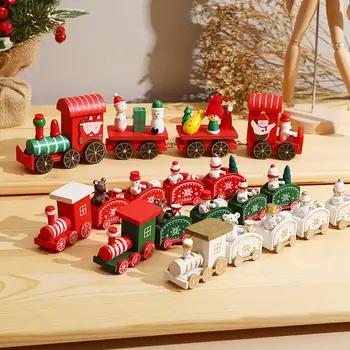 1 Sada Drevených Vianočný Vlak Dekorácie Malé Vlak Vianočný Darček pre Deti strany prospech darček ozdoby rekvizity Santa snehuliak ploche