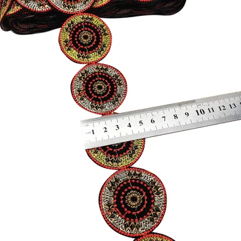 1 Yard 3D Kruhu Čipky Trim Etnický Štýl Vyšívané Appliqued Čipky Páse s nástrojmi pre DIY Šitie Dekorácie pre Šaty