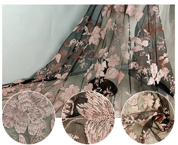 1 Yard Kvety Výšivky, Čipky a tylu francúzsky Afriky transparentnej Čipky Textílie na svadby Nigérijský Party šaty Fashion, DIY