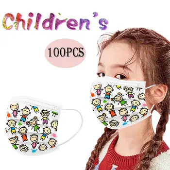 10-100KS Disposable Non-tkané Masku na Tvár Fashion Karikatúra Tlačiť Farebné Deti Priedušná protiprachová Úst Kryt Úst Maska