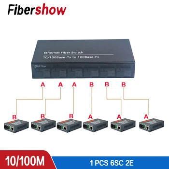 10/100M Fast Ethernet Optických Media Konvertor Single prepínač Režimu Converter 20KM 2 RJ45 a 6 SC fiber Port