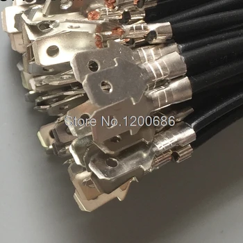10 CM konektory 6,3 mm rýľ terminály konektormi samec prepojovací kábel 50 kus čiernej 0.5MM2 drôt