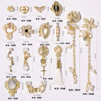 10 ks Lesklé Zirkón Pearl Prívesok 3D Nail Art Decoration Luxusné Reťazca Náramok Svadobné Zliatiny Šperky Manikúra Dizajn Príslušenstvo