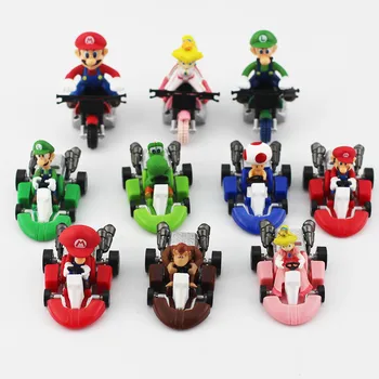 10 Ks/ set Anime Figura Super Bros Kart Vytiahnuť Späť Auta Roztomilý PVC Akcie Obrázok Bábika Zberateľskú Model Baby Hračky Pre Deti