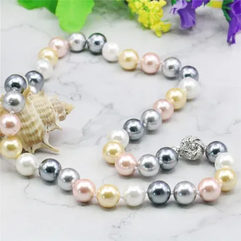 10 mm Multicolor South Sea Shell Perly Náhrdelník Šperky Robiť Dizajn Lano, Reťaz Náhrdelník Pearl Guľôčky z Prírodného Kameňa Kvet Spona
