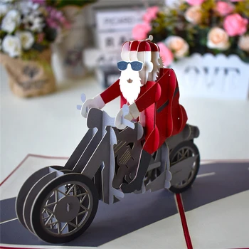 10 Pack Vianočné priania Santa Claus Motocykel Pop-Up Holiday Karty Obálky Nový Rok 3D Pohľadnice, Ručne vyrábané Darčeky