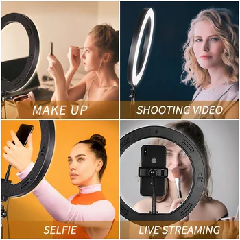 10 palcový LED Prsteň Svetla Fotografické Selfie Krúžok Osvetlenie so Stojanom pre Smartphone Youtube make-up Video Studio Statív Krúžok Svetlo