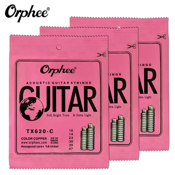 10 Sady Orphee TX620-C Akustické Gitarové Struny Farebné Struny Šesťhranné Uhlíkovej Ocele Bronz Rany 1.-6. Reťazce