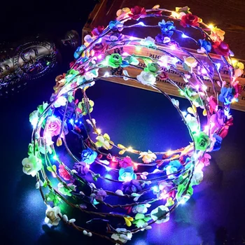 10 Žiariace Garland Svadobné Party Korunu Kvetu hlavový most Svetla LED Vianočné Svetelné Vlasy Garland Hairband