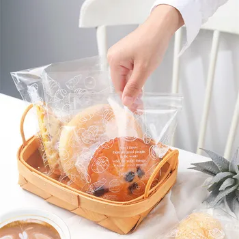 100 Ks/bal Transparentné Chlieb Taška Toast Cake Obale Vytlačené Samolepiace Tašky Pre Občerstvenia Balenie
