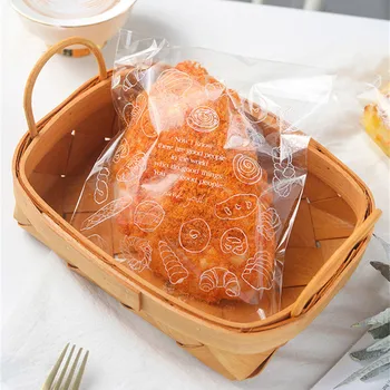 100 Ks/bal Transparentné Chlieb Taška Toast Cake Obale Vytlačené Samolepiace Tašky Pre Občerstvenia Balenie
