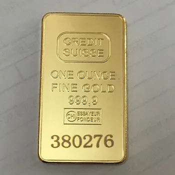 100 ks Žiadne magnetické Úverový trh so zlatom a bar 1 OZ pozlátené ingot odznak 50 mm x 28 mm mince s Rôznymi sériové číslo