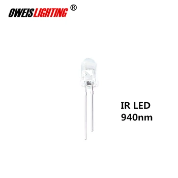 100ks 5mm Infračervený IR LED 940nm Lampa 20mA 1.45-1.65 V 5 mm Transparentné Vody Jasný Objektív Cez Otvor 940 nm