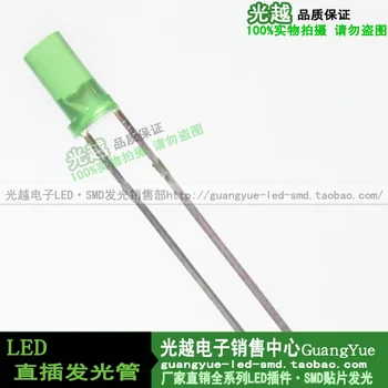 100ks/DIP LED Svietiace trubice F3 Plochou hlavou Zelená led Lampa perličiek Dióda 3 MM Zelená
