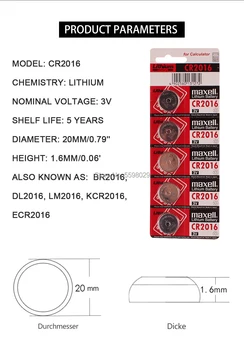100pc Pre maxell cr2016 BR2016 DL2016 LM2016 KCR2016 ECR2016 3v tlačidlo bunky mince lítiové batérie pre hodinky hračka auto