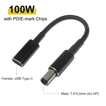 100W USB C PD Nabíjací Kábel USB 3.1 Typ C Ženské až 7.4x5.0 mm s Pin Konektor Zapojte Adaptér Konektor pre Hp Pavilion Notebook