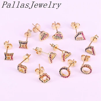10Pairs 6 štýle Gold Vyplnené Šperky, Náušnice Micro Pave CZ Rainbow Zirconia Stud Módne Náušnice Klincami