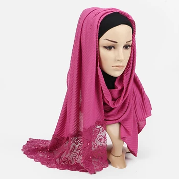 10pc/veľa nových šatku Francúzsko obyčajný skladaná šatka pearl hrany hidžáb vrások moslimských pevné scarfs dlhý šál módne šatky