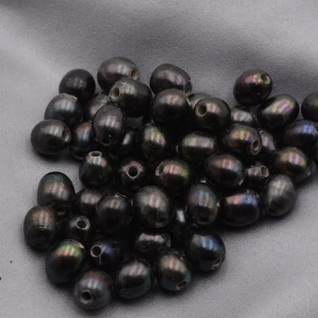 10pcs 9-10 mm Oválne Ryža Sladkovodné Big Hole Black Pearl Korálky 3mm Diery