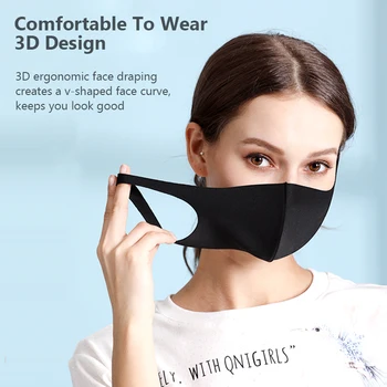 10pcs Black Úst Maska Opakovane Maska Umývateľný štít na tvár Tvár Masku Masque Handričkou Ultra-tenké elastické Dýchať hladko