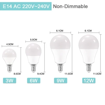 10pcs LED E27 Svetlo, Žiarovka E14 3W 6W 9W 12W 15W 20W Kompozitné Hliníkové LED Žiarovka E14 AC 220V 240V Lampada Ampoule Pozornosti