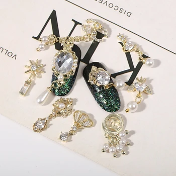10pcs Lesklé Zirkón Zliatiny Reťazca Prívesok 3D Nail Art, Ozdoby Luxusné Diamantové Šperky Crystal Manikúra Dizajn Príslušenstvo