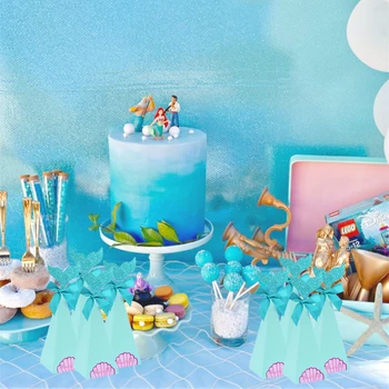 10pcs Little Mermaid Party Dekor Dodávky Modrá Morská víla Candy Box Cookie Papierové Krabice Pre DIY Baby Sprcha Narodeniny Candy Tašky