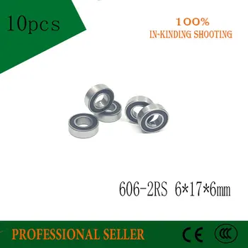 10pcs/Veľa 606-2RS 606 RS 6*17*6mm ABEC-3 Gumené Sealed Ball Bearings Miniatúrne Lož isko