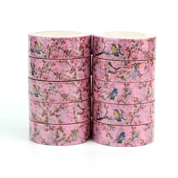 10pcs/veľa Dekoratívne Vtákov na Ružové Kvety Washi Pásky, Papier DIY Scrapbooking Nálepky Japonský Maskovacia páska Veľkoobchod kancelárske potreby