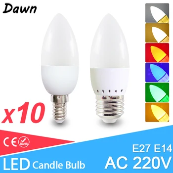 10Pcs/veľa E14 LED Sviečka žiarovka AC 220V E27 led žiarovka luster sviečkach 3W Žiarovky Dekorácie Svetelné šesť farieb Úspory Energie
