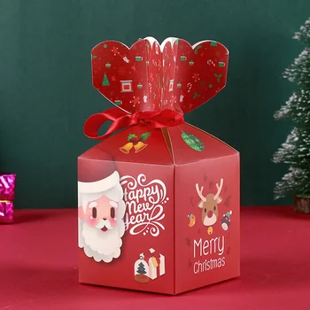 10Pcs Vianočný Darčekový Balíček Boxs Cute Santa Claus Tlačené Papierové Krabice Svadby, Narodeniny, Party Candy Okno so Stuhou a Značka