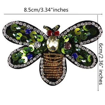 10pieces Zelená Sequin Korálkové Bee Škvrny Drahokamu Diamond Nášivka Odznaky Oblečenie, Tašky Zdobené DIY Šitie Príslušenstvo TH1117