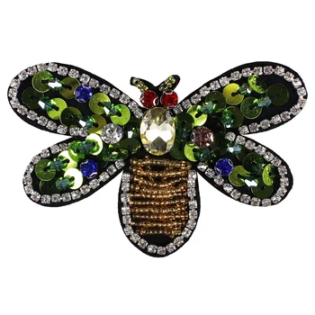 10pieces Zelená Sequin Korálkové Bee Škvrny Drahokamu Diamond Nášivka Odznaky Oblečenie, Tašky Zdobené DIY Šitie Príslušenstvo TH1117